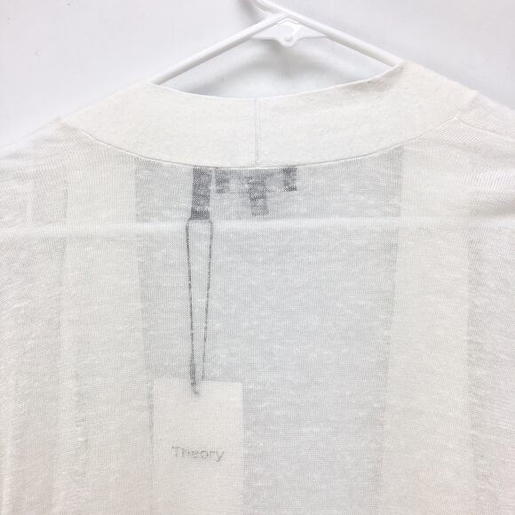 Theory Womens Sag Harbor Cardigan Small White Open Front Linen Lightweight NWT - Picture 5 of 9